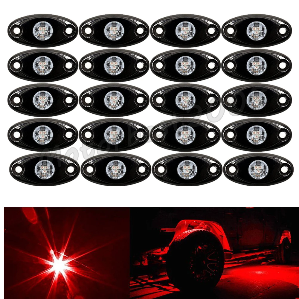 20Pcs Universal Red 9W LED Rock Light LED Light 12V 24V 4x4 Under Body Trail Rig Light SUV ATV Boat Car Decorative Light