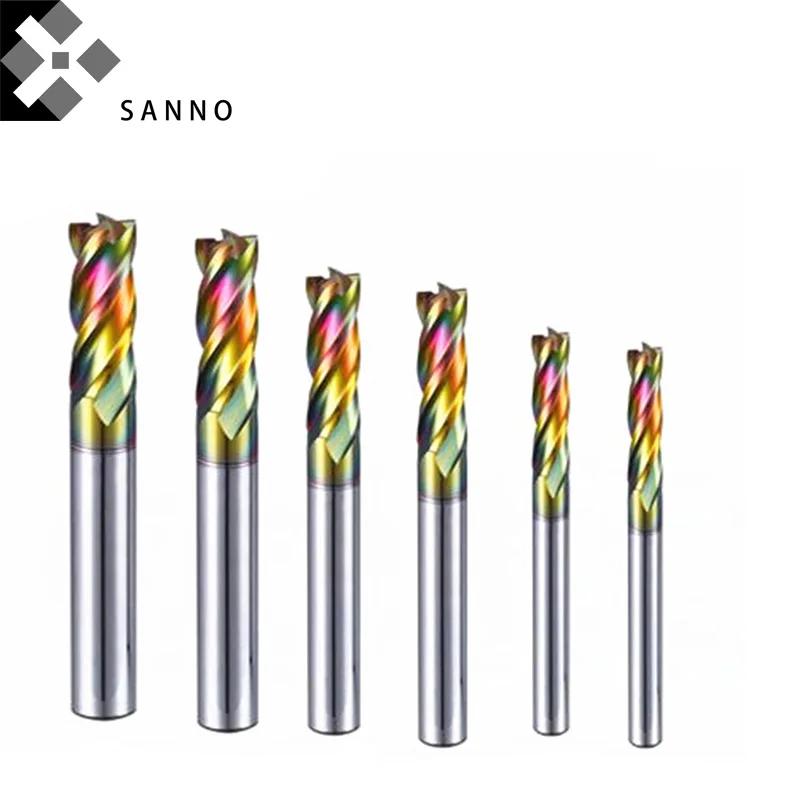 HRC70 4 flutes D1mm- D6mm hard milling cutter tungsten steel colorful naco coating flat end mills