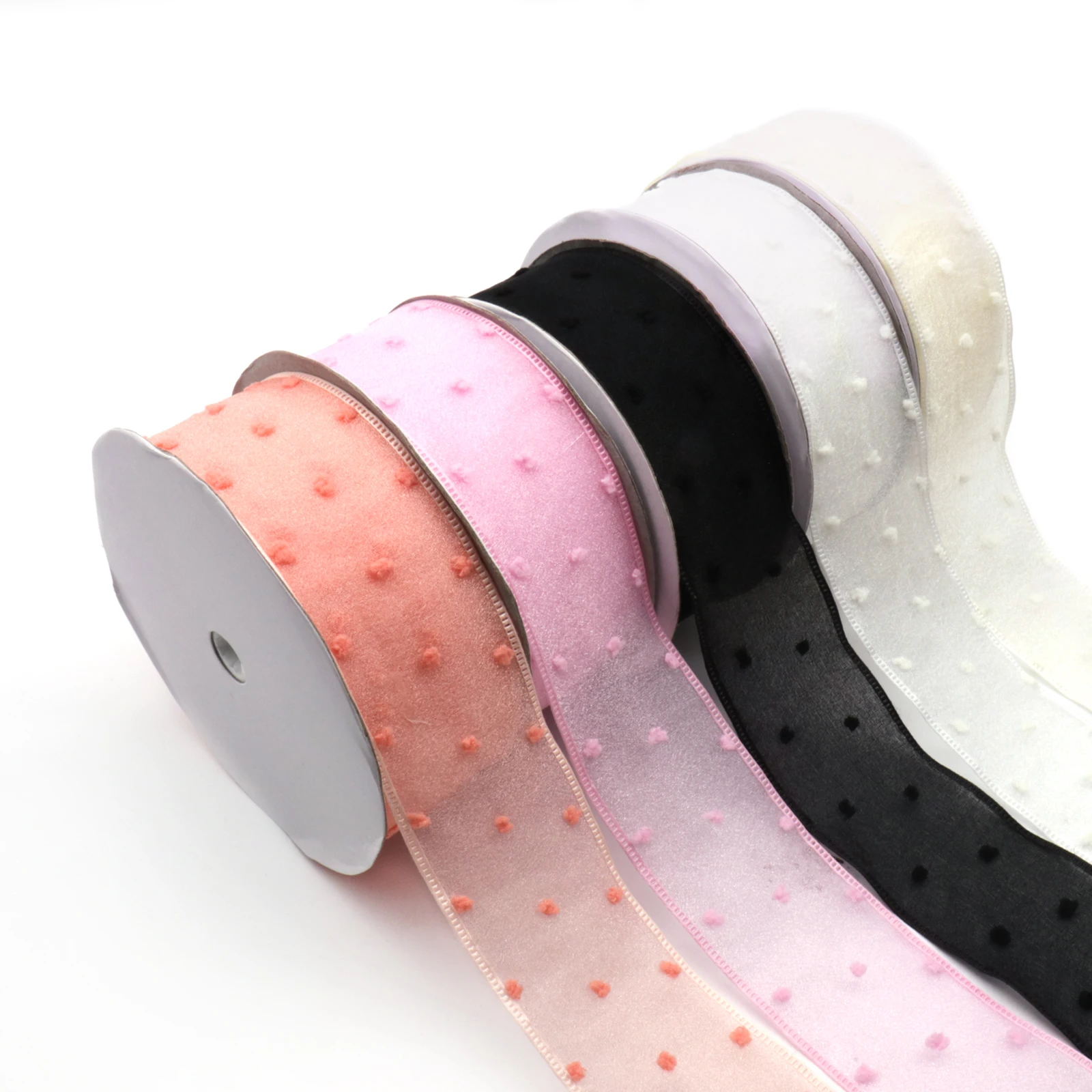 Dot Impresso Double Layer Organza Ribbon para embalagem e arco, materiais artesanais, acessórios DIY, decoração do casamento, 5 jardas, 40mm