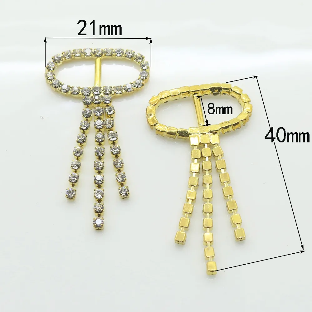 High quality 10pc 21*40MM Rhinestone Buckles Diamond Buttons golden metal buckle  Invitation Ribbon Slider Wedding decoration