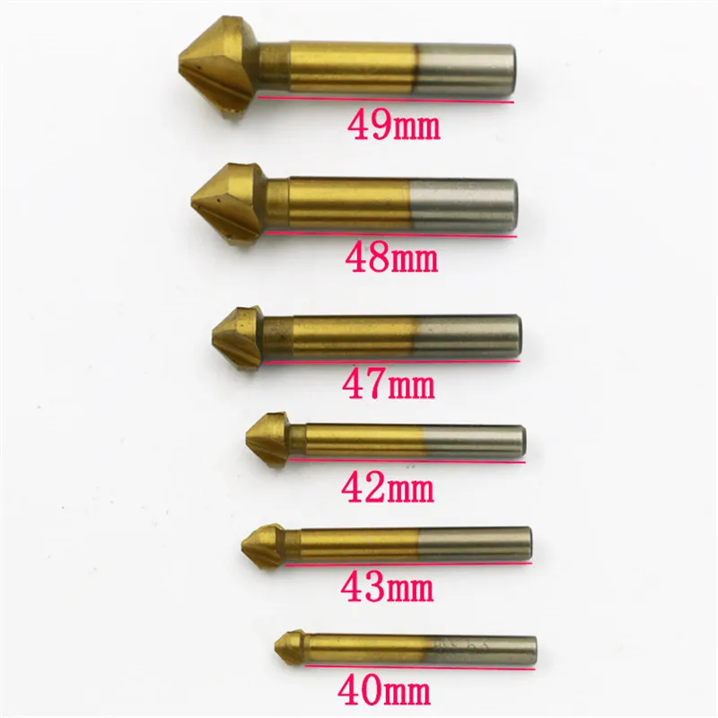 6ชิ้นดีบุกเคลือบไฮสปีด3ขลุ่ยขอบ90องศาขูดการฝึกซ้อมไม้เคาสว่าน6.3/8.3/10.4/12.4/16.5/20.5มิลลิเมตร