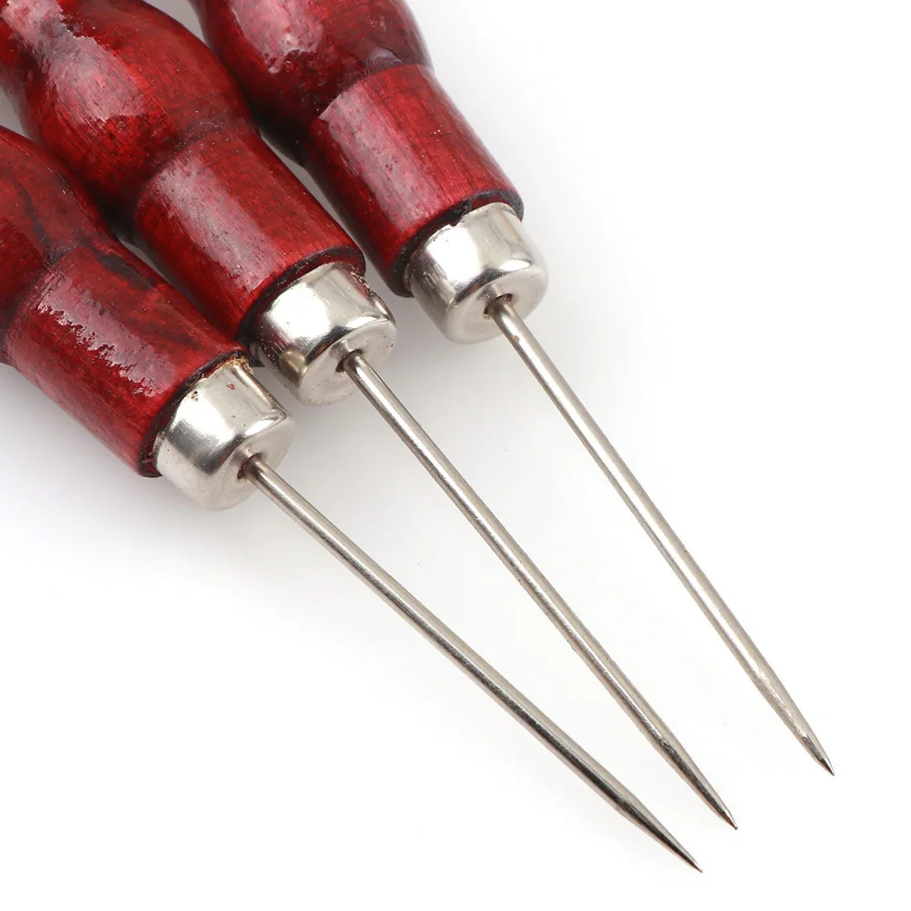 2Pcs Red Color Leather Craft Tip Awl Hand Sewing Tool Leather Edge Slicker Kit Awl Hole Puncher Positioning Drill Tools