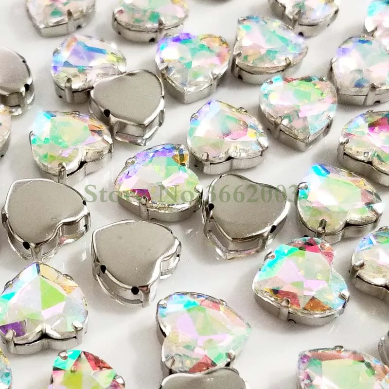 

Heart Shape AB Color Glass Crystal Rhinestones, Sew on Stone Used for Needlework, Diy Clothing Sewing Accessories AXZ02