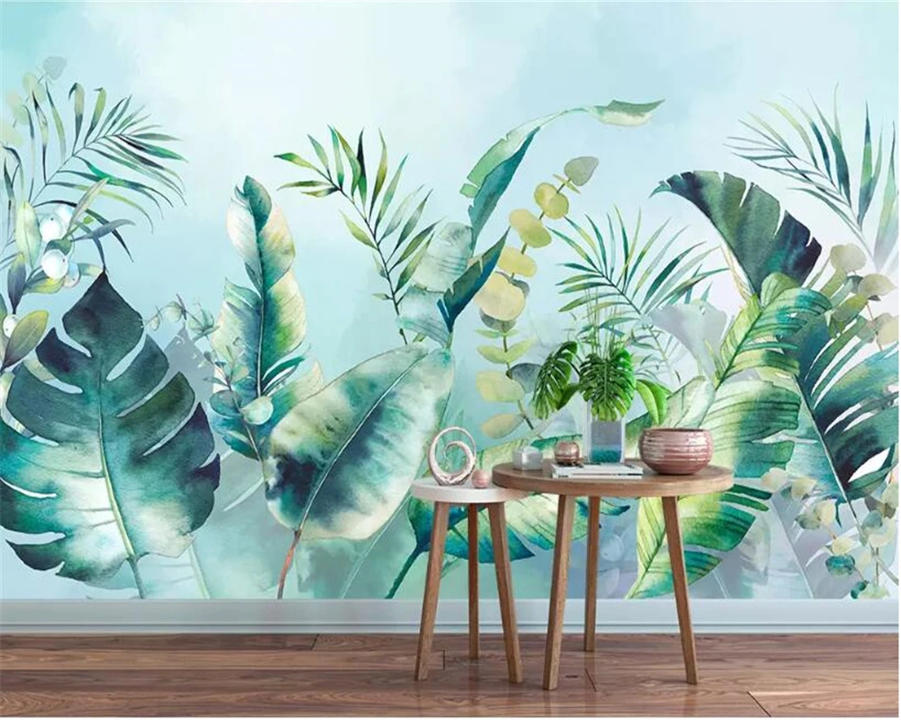 

wallpaper for walls 3 d Nordic hand painted watercolor tropical rainforest Leaves forest TV background wall wallpaper