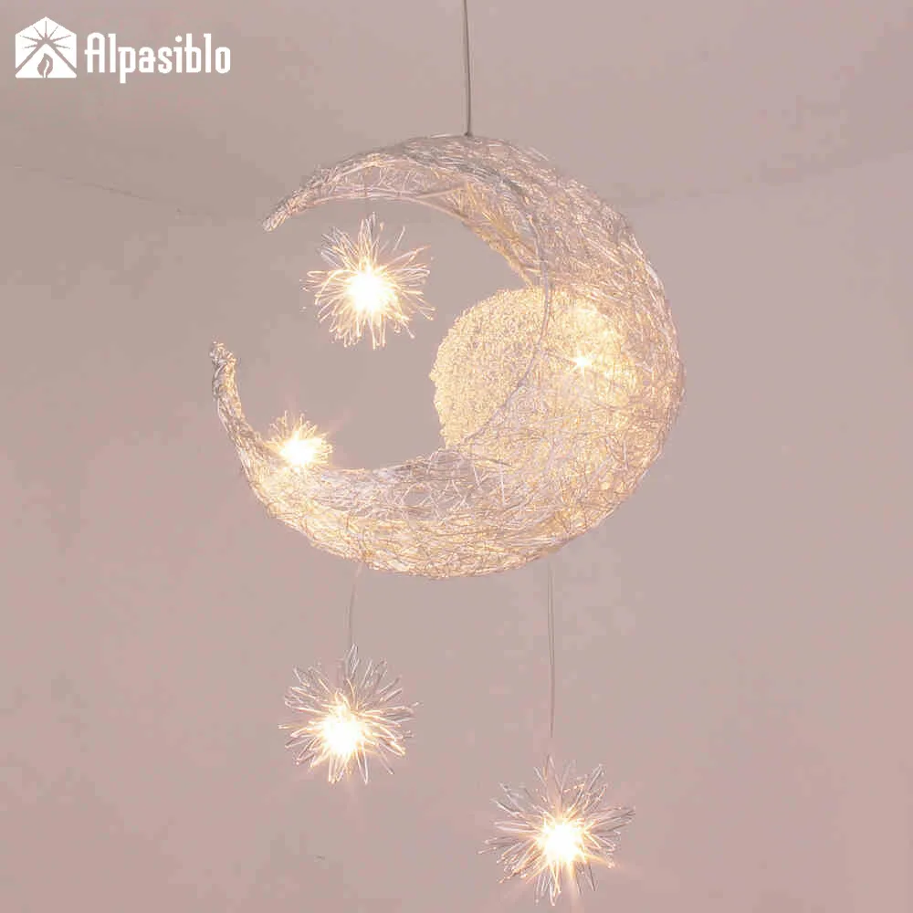 

Modern Personalized Moon Star Chandelier Children Bedroom Lustres hanging ceiling lamp home decorative Fixture Lighting 110-240v