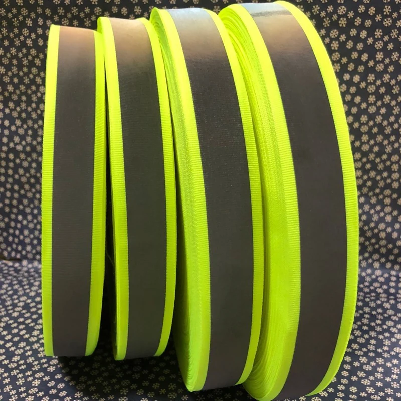 Roadstar 30mm Width Fluorescent Yellow Reflective Polyester Ribbon Warning Tape for Safety Clothes Sewing on Bag