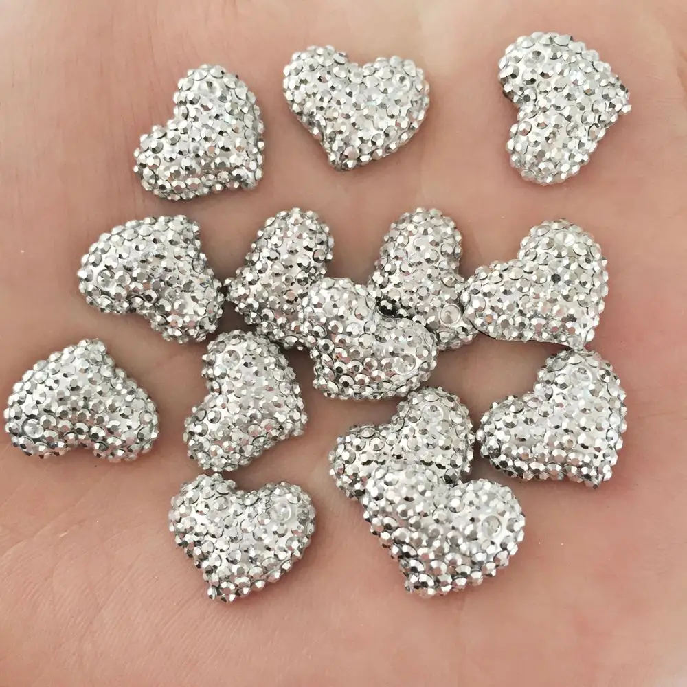 FAI DA TE 60 pz 11mm * 13mm Resina argento cuore AMORE Parte Posteriore Piana decorazione di Cerimonia Nuziale artigianato bottoni D733