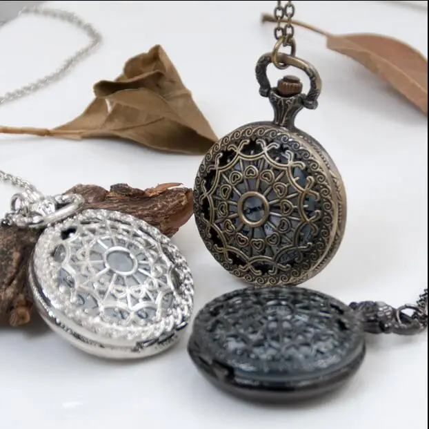 

Bronze Antique Vintage Silver bronze black Spider Web Hollow Pendant Necklace Quartz Steampunk Pocket Watch P02