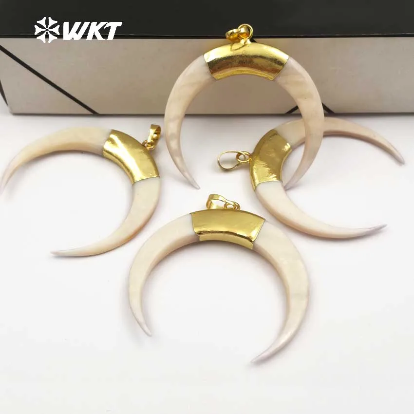 WT-P1235 WKT Wholesale 5Pieces Top Fashion For Woment Necklace Pendant Crescent Shape Natural Shell Jewelry