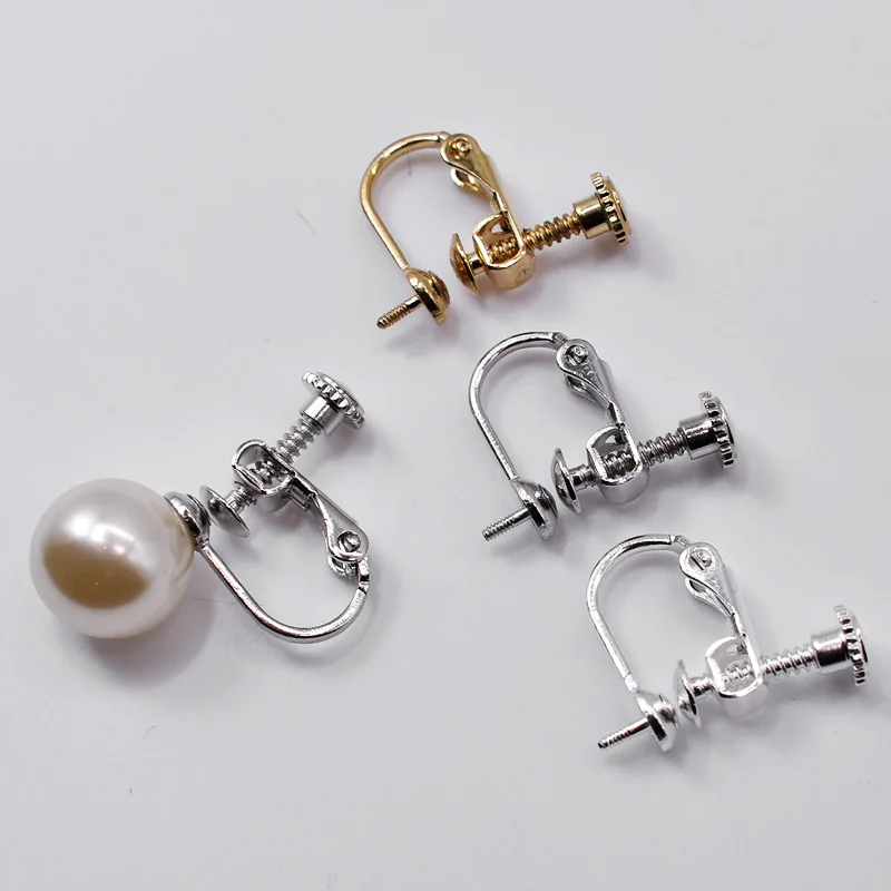 

Rotate Screw Back Clip On No pierced Clip Earrings With 4mm Bezel Screw Pin Pearl Pins Earrings Findings DIY Pearls Earrrings