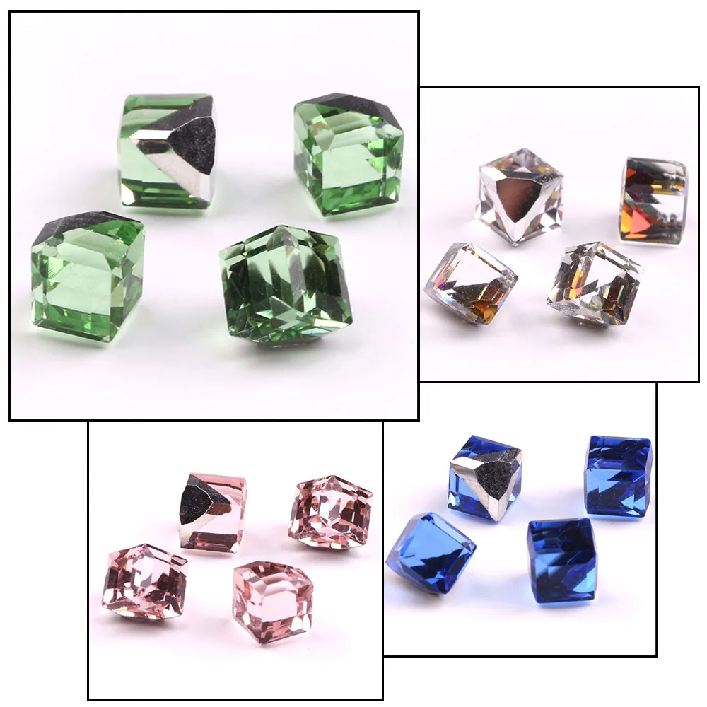 Faceted Glass Square Beads No Hole 6/8MM Crystal Cube Loose Rhinestone Stickers Flatback DIY Making Jewelry or Earings Fashion