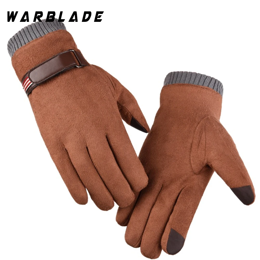 WarBLade New Fashion 2022 winter gloves men Faux suede Leather Full finger Anti Slip Warm Gloves Winter Autumn Men Mitten