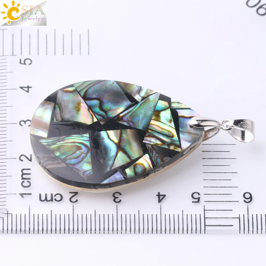 CSJA Natural Abalone Shell Necklace Pendant Water Drop New Zealand Oyster Sea Mother of Pearl Shell Jewelry for Women Girl F843