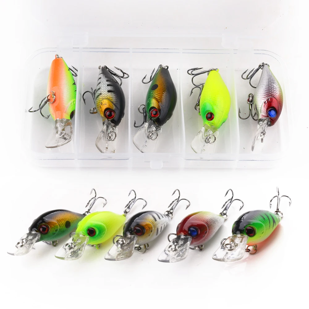 HENGJIA 5pcs/lot Fishing Lures Kit Plastic Crank Bait 4.2g/5cm Wobblers Crankbait Tackle Bass Bait Spinners for Fishing