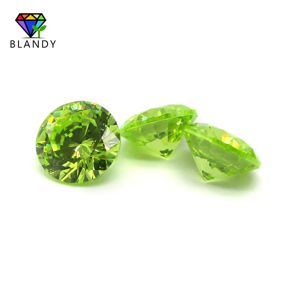 Free Shipping 1.0~3.0mm Round Shape Apple Green Cubic Zirconia 5A Quality Brilliant Cut Synthetic CZ Stone For DIY Jewelry