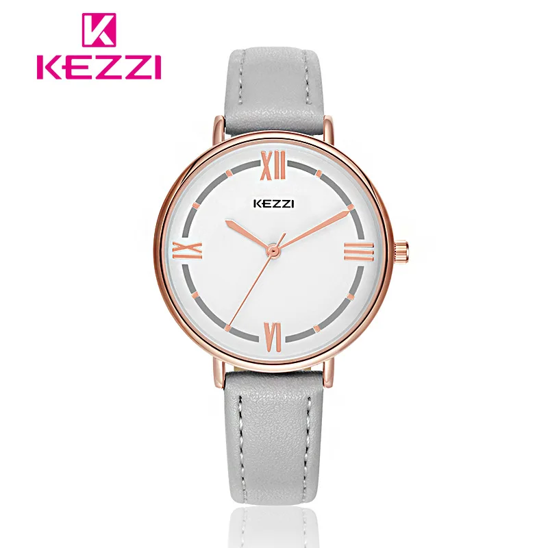 

Kezzi Fashion Lady Quartz Wristwatches Candy Color Leather Watch Woman Waterproof Student Watches Girl Clock Montre Femme Gift