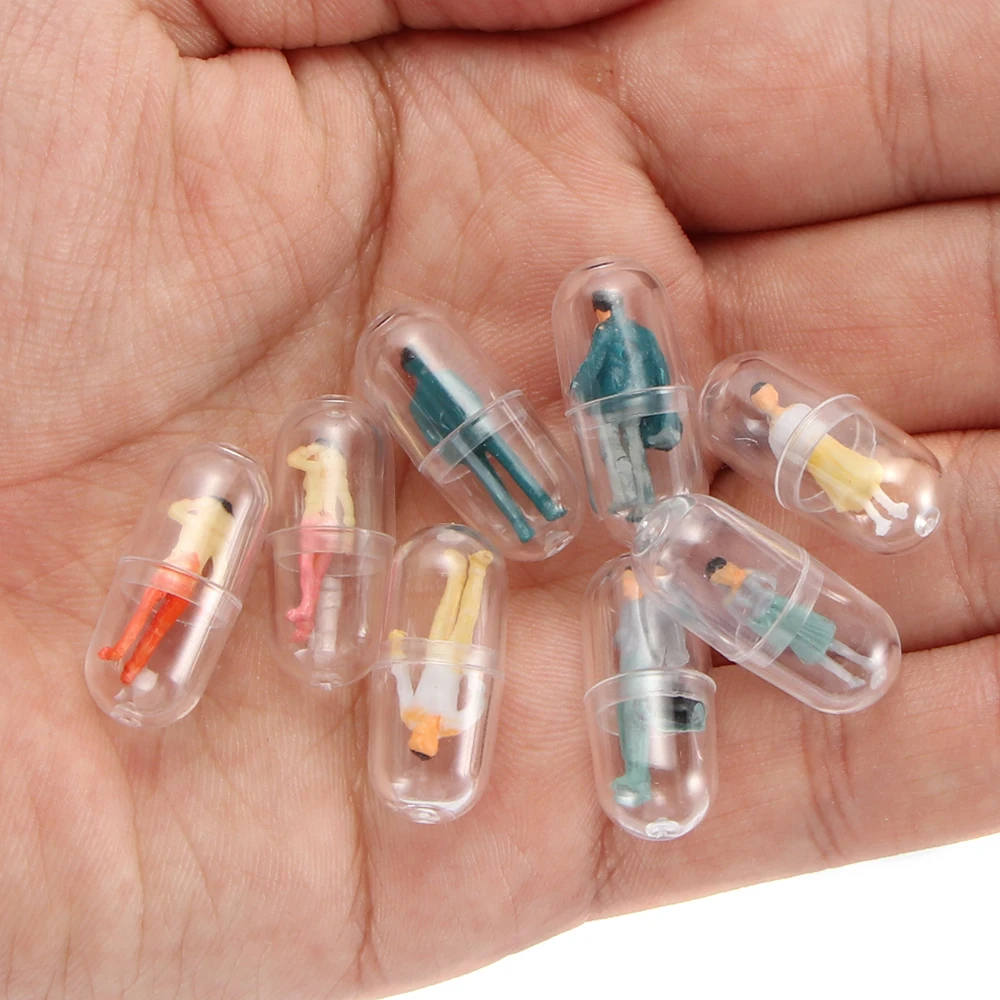 50pcs Transparent Capsule Shell Plastic Pill Container Medicine Pill Cases Bottle Splitters Capsule Figurines DIY Accessories