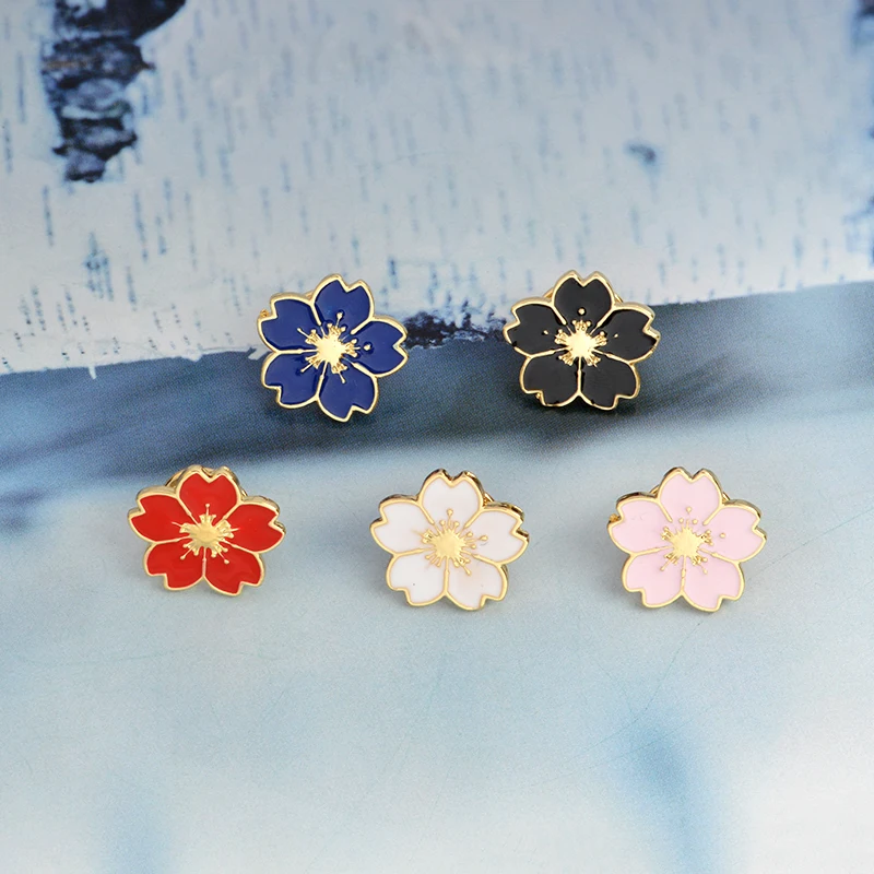 Picture 6: Sakura Brooch Pins Black White Pink Red Blue Flower Button Badge for Bags Clothes Japanese Style Jewelry Gift for Girls