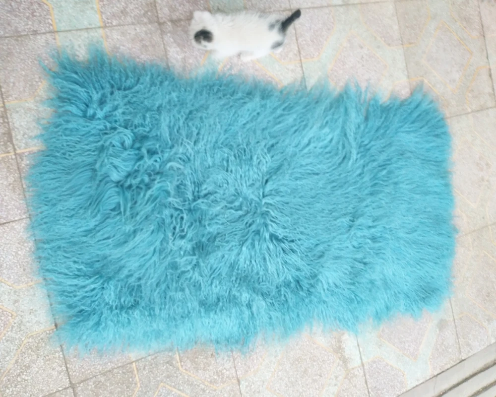 Fluffy Tibetan Fur Rug Real Mongolian Lamb Fur Plate Sofa Carpet Doll Wig Accessory Christmas