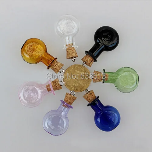 

Free shipping 200sets/lot 20mm 7 color flat round Charm cork glass Bottle Perfume essential oil vial pendant mini glass bottle