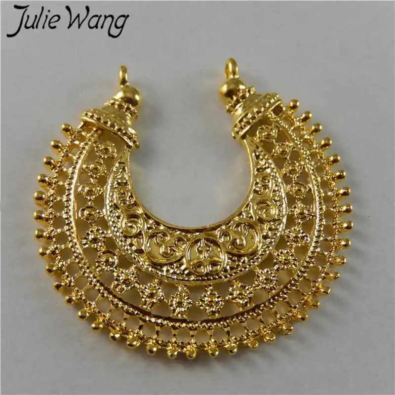 Julie Wang 5PCS Gold Color Hollow Crescent Moon Alloy Charms Pendants Jewelry Makings Necklace Earrings Findings Accessory