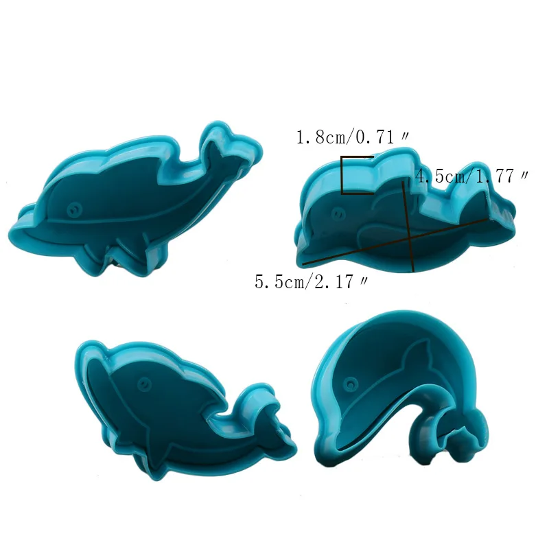 4PC/set DIY Dolphin Shape Spring Cookie Cutter Biscuit Cutter Plunger Fondant Molds Cake Decorating Baking Tools  H997