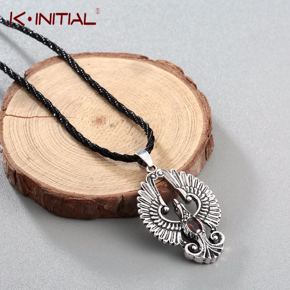 Kinitial Vintage Phoenix Pendant Necklace Peacock Bird With Red Gem Necklace for Women Long Jewelry Christmas Gifts