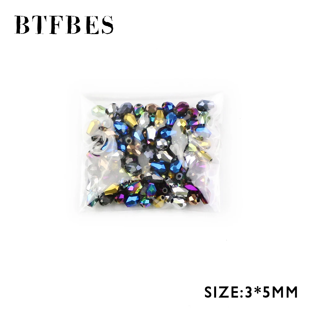 BTFBES 면 물방울 오스트리아 크리스탈 비즈 도금, 쥬얼리 제작용 티어드롭 유리 루즈 비즈, DIY 팔찌, 3*5mm, 100 개