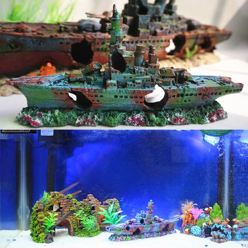 New Resin Aquarium Wreck Boat Decoration Navy War Liberty Destroyer Vessel Wreck Fish Tank Sunk Boat Crafts Ornament