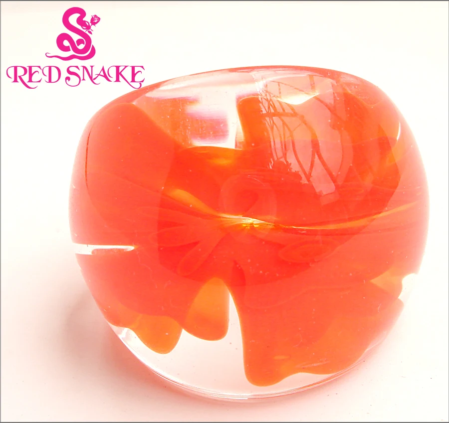 Anillo de moda de serpiente roja, anillo de cristal de Murano de flor de Coral de color puro hecho a mano