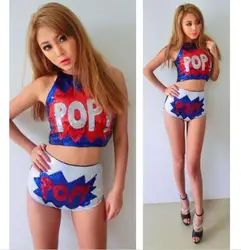 Conjunto de 2 piezas para mujer, traje sexy de hip-hop, Top corto, camiseta sin mangas con pantalones cortos