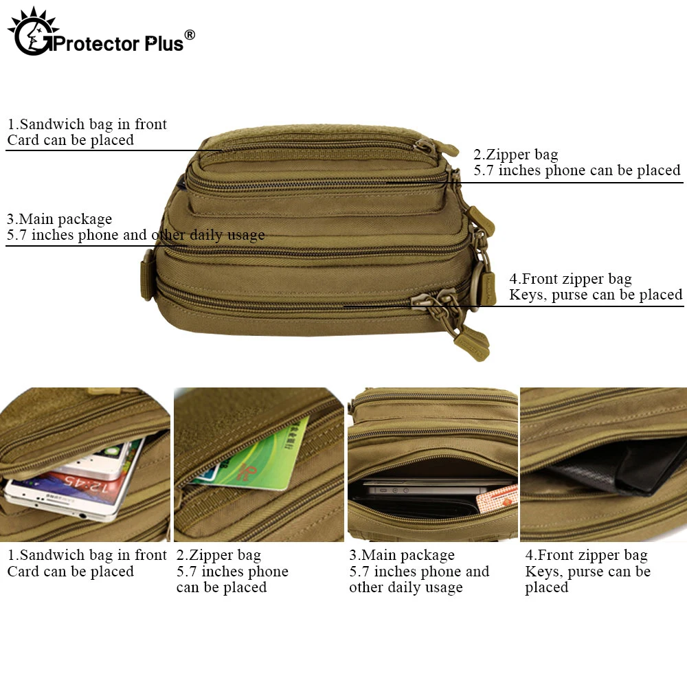 PROTECTOR PLUS Multipurpose Handbag Men Tactical Molle Messenger Bag Waterproof Civilian Camo Climbing Travel Waist bag Sports