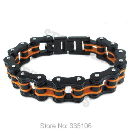 

Free shipping! Orange & Black Heavy Motor Biker Bracelet Stainless Steel Jewelry Fashion Bicycle Chain Men Bracelet SJB0262