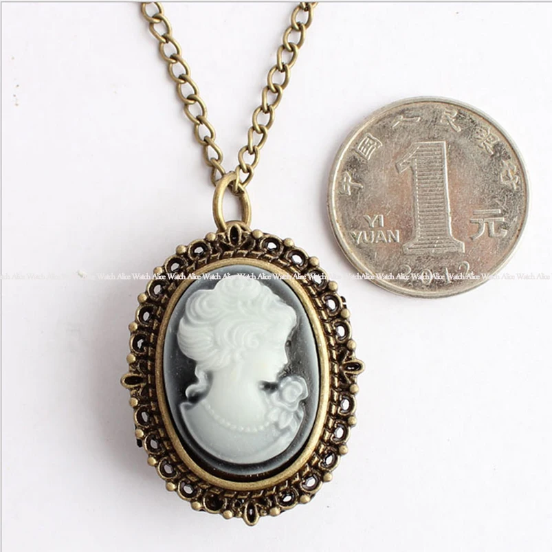 Bronze Quartz Pocket Watch Vintage Beauty Lady Icon Pocket Fob Watches Necklace Chain Girl Women Watches Relogio De Bolso