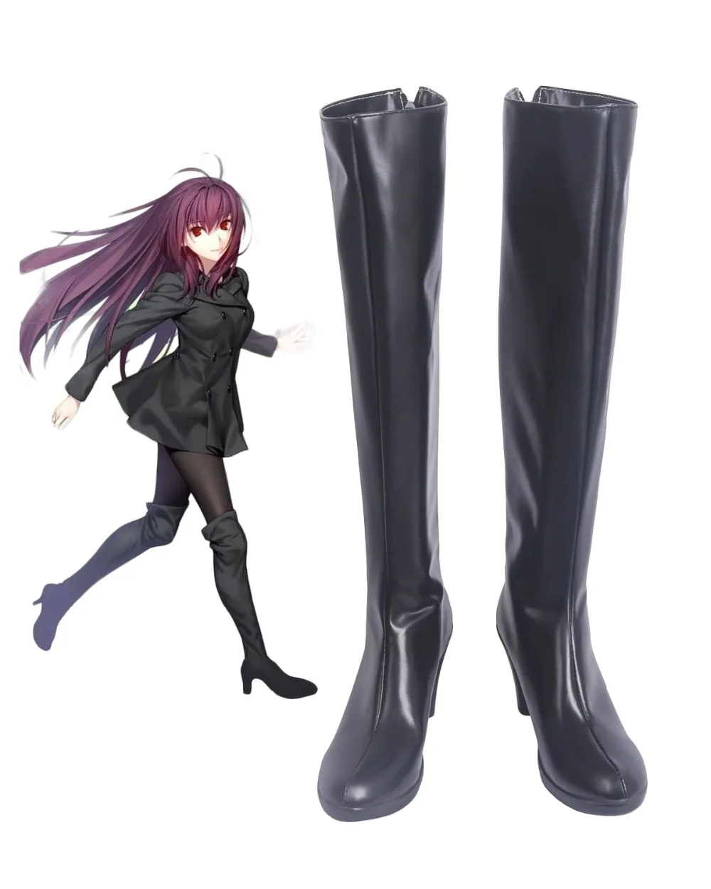 

FGO Scathach Boots Cosplay Fate Grand Order Scathach Lancer Cosplay Long Boots Black Shoes High Heel Custom Made