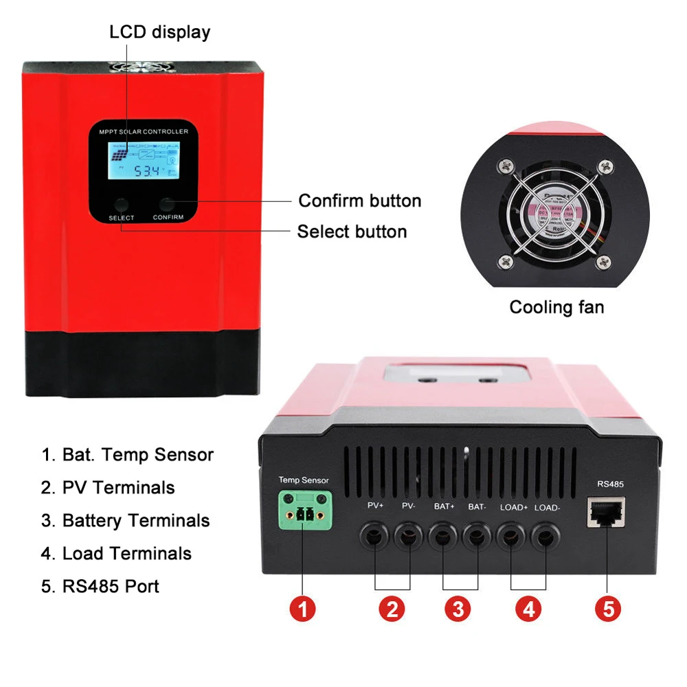 ESmart3-60A 40A MPPT คอนโทรลเลอร์ชาร์จพลังงานแสงอาทิตย์12V 24V 36V 48V Auto Sense Backlight จอแสดงผล LCD สูงสุด130V RS485