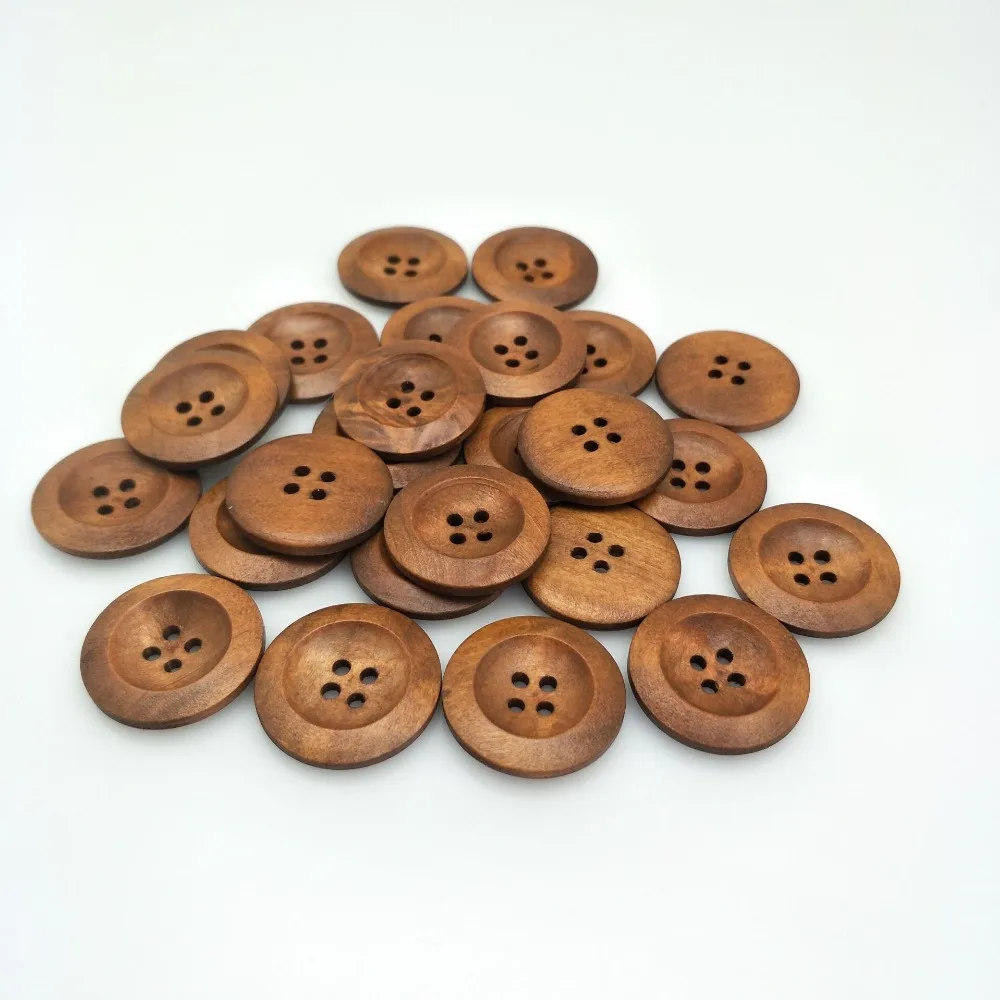 Hot sell 25pc 4 holes Round Wood Sewing Buttons 25mm natural wood pattern  sewing wood craft decorative 5BB5554