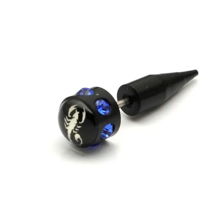 

Scorpion black acrylic stud earring titanium stud earring needle heterochrosis Men punk stud earring 1.2mm