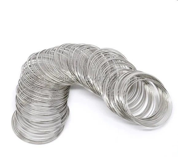 1000Loops Memory Beading Steel Wire Silver Tone For Bracelets Jewelry DIY Making Findings 40mm Dia.