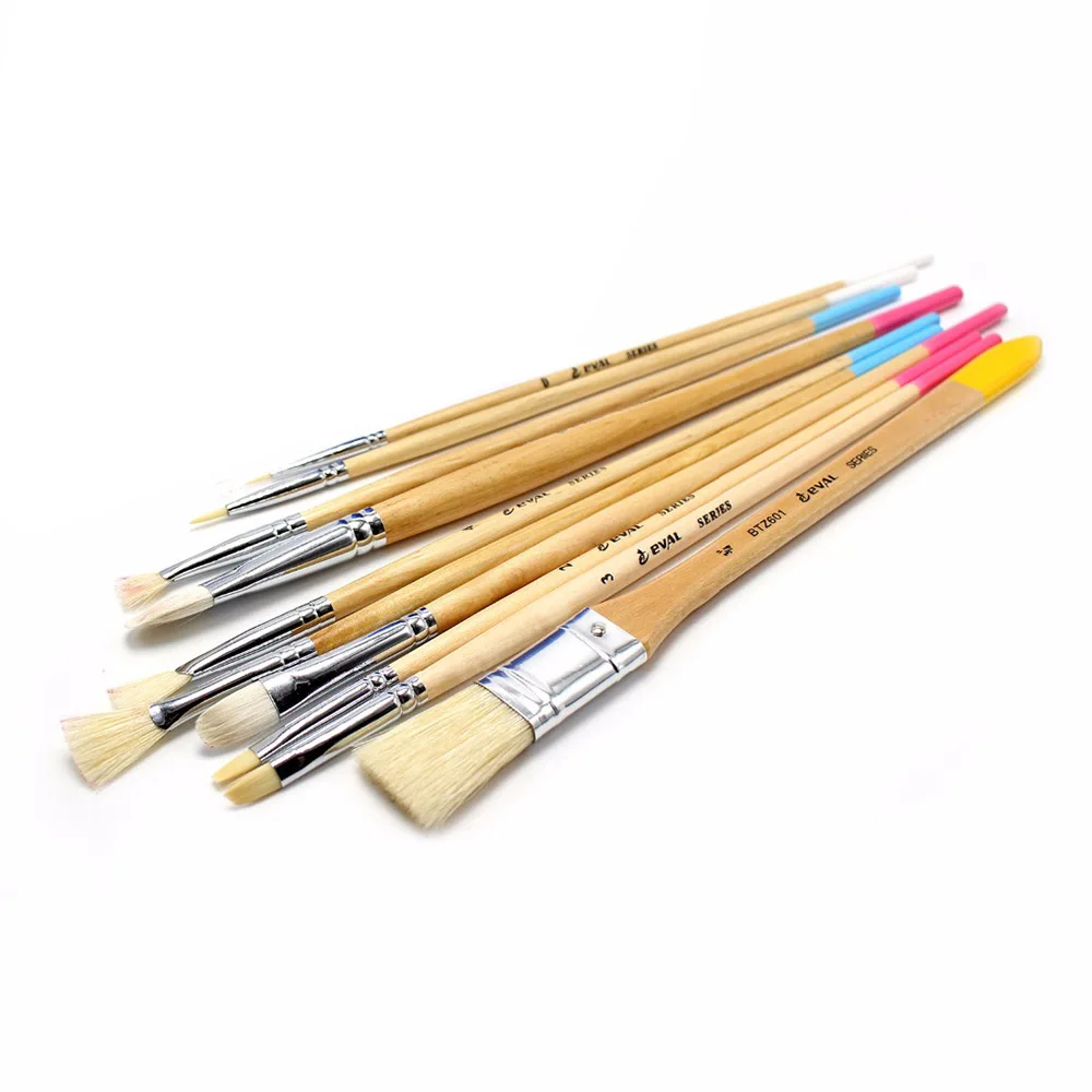 10 pcs/Boxed high quality Hog Hair Brush Acrylic Painting Brush Bristle   Oil Painting Brush Set Wood Handle Painting Brushes