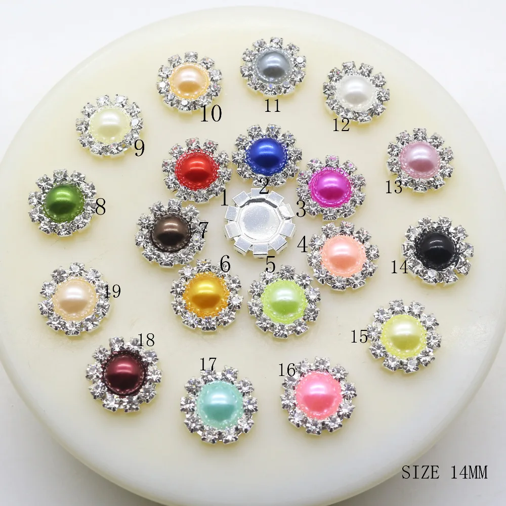 Moda nuovo 10 pz/lotto 14mm Flatback Mix colore perla fai da te argento pulsante accessori decorazione di cerimonia nuziale cucito raccordo