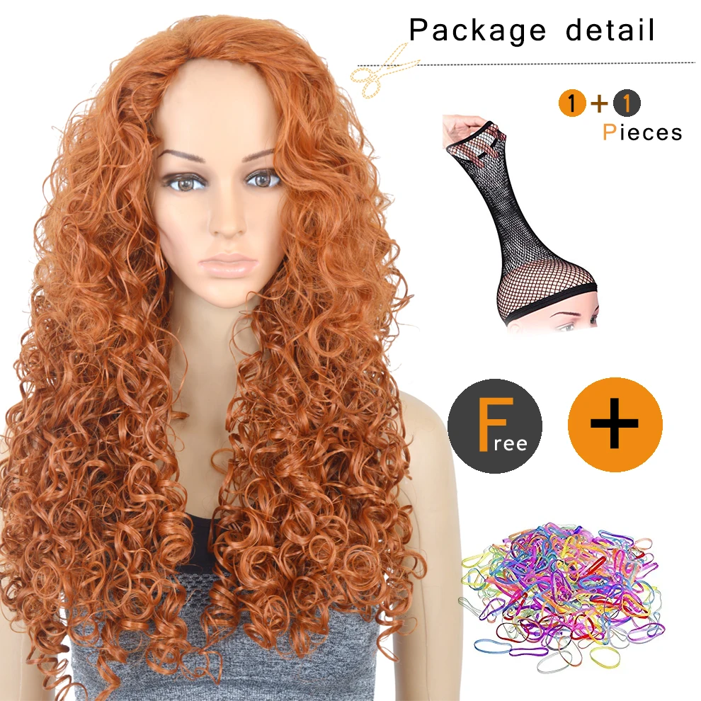 3011 Xi.Rocks Anime Movie Brave Princess Merida Cosplay Orange  Curly Role Play Wig Halloween Synthetic Long Hair