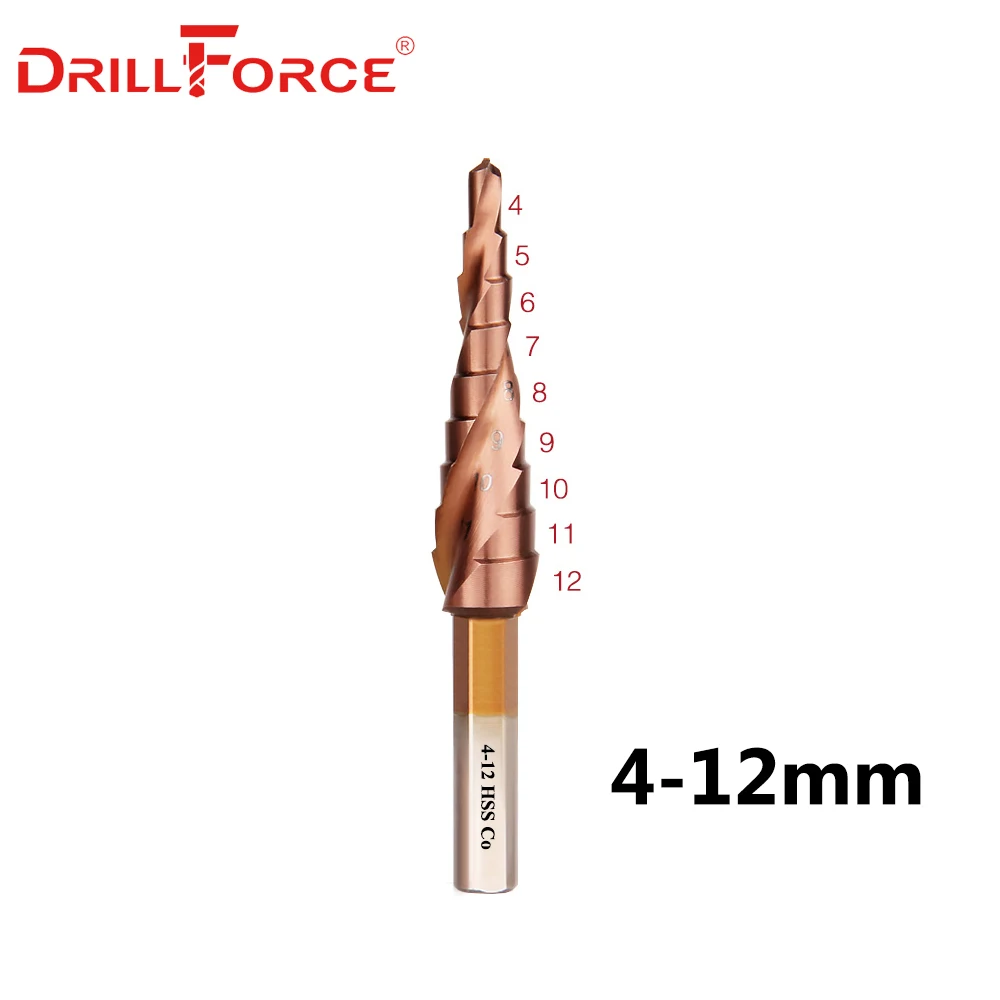 Drillforce M35 Cobalt Step Drill 4-12/4-20/4-32mm High Speed Steel Drill Bits Spiral Groove Triangle Shank For Stainless Steel