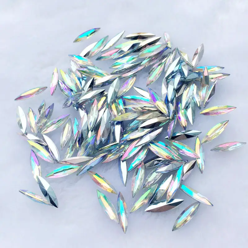 150pcs Crystal AB High quality Rhinestone 4x15mm Long Horse eye shape for Nail art garment -E89