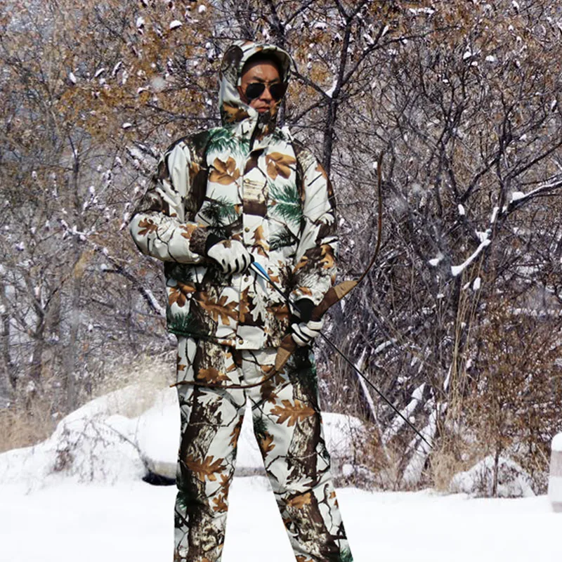 Winter Waterproof Warm Fleece Hunting Camouflage Suit Snow Bionic Camouflage Clothing Ghillie Suits Male