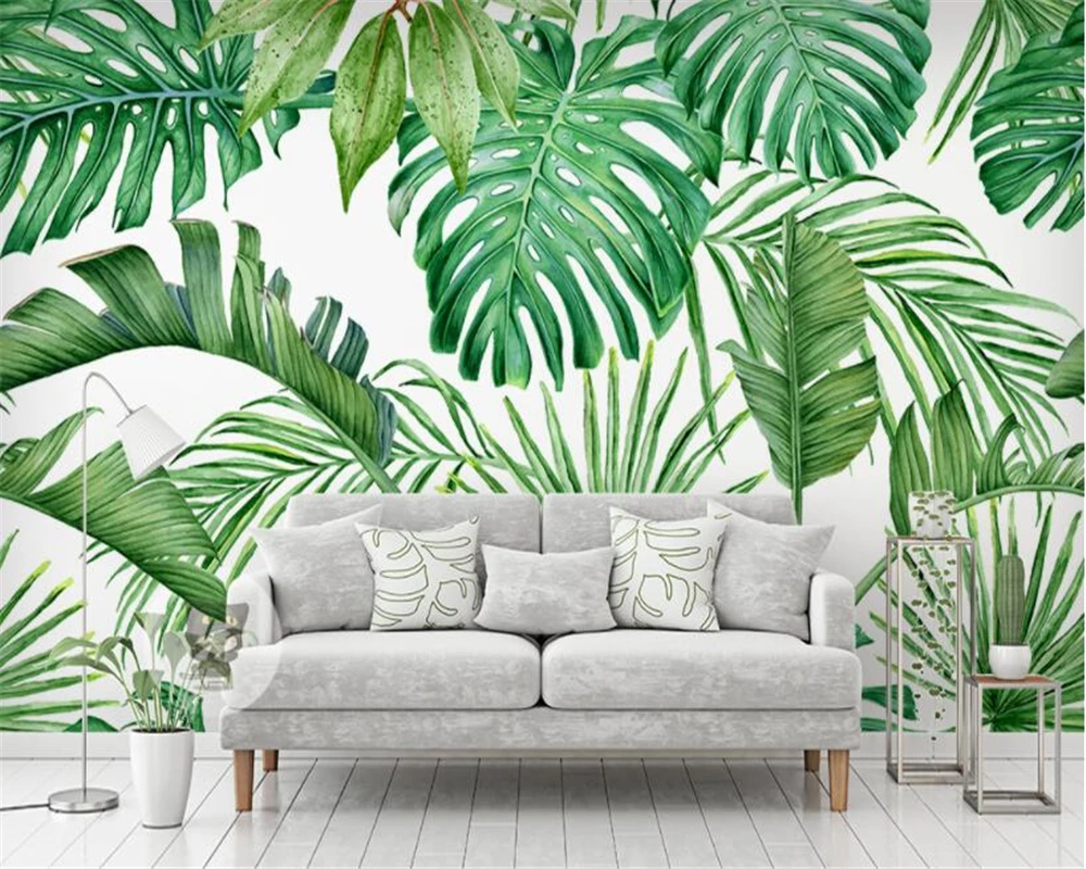 

Custom hand-painted watercolor tropical plants wallpaper landscape leaf TV sofa backdrop wall paper bedroom decor