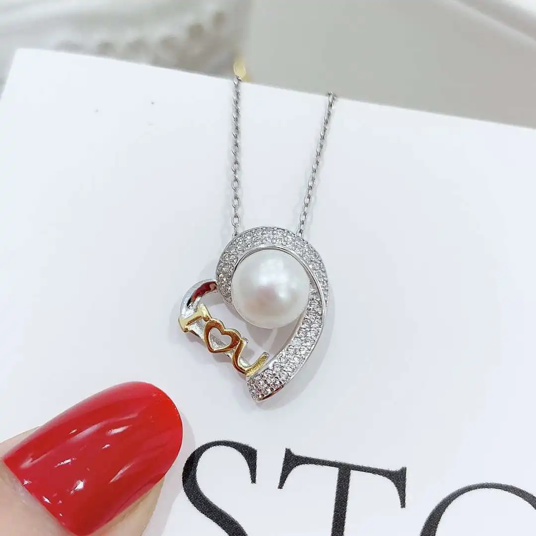 3Pcs/Lot Love Pearl Pendant Holder S925 Sterling Silver Heart Design Pendant Settings Women DIY Handmade Pendant Accessory