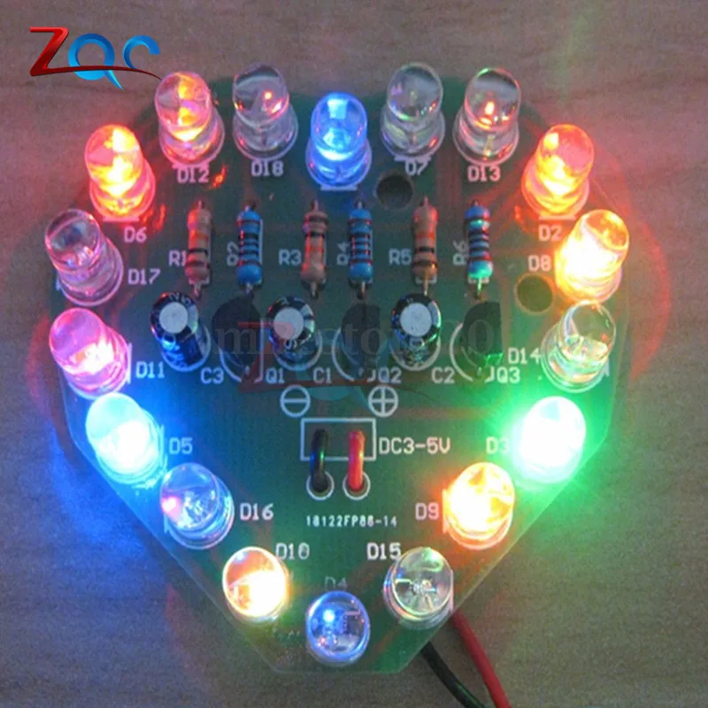 3V-5V Regulated Power Supply PCB Board 48MM * 51MM Cycle Lamp Suite Breadboard LED Electronic Production DIY Kits Heart Shaped