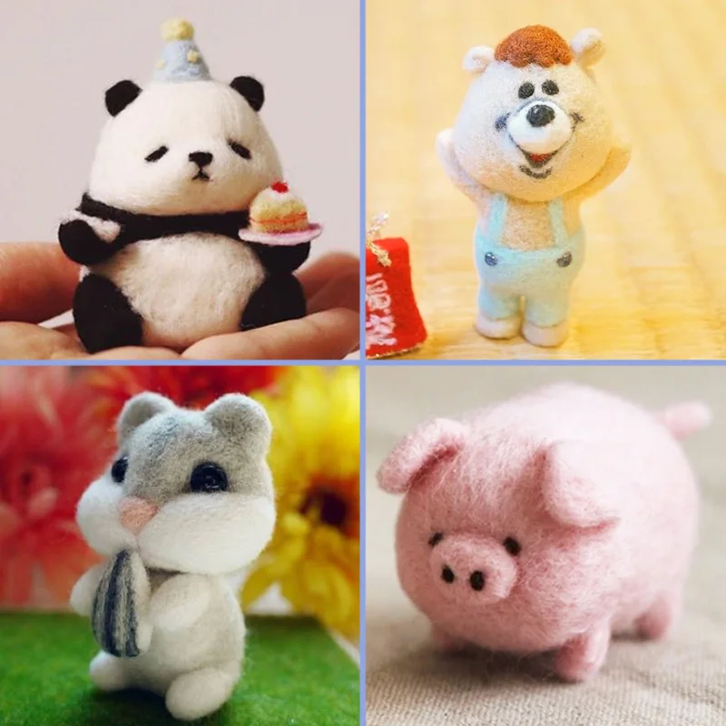 Non-Finished Felt Creative Cute Animal Panda bear pig hamster Toy Doll Wool Felt Poked Kitting Handcarft Wool Felting Material