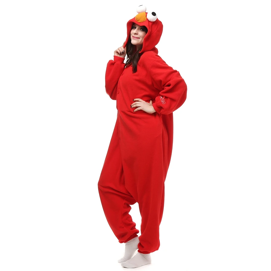 성인 폴라 플리스 키 구루 미 엘모 의상 여성 만화 동물 Onesies pyjama 남자 할로윈 카니발 파티 점프 슈트 의류